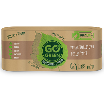 Papier toaletowy <br> GO GREEN <br> 150 listków 8 rolek <br> 3 warstwy