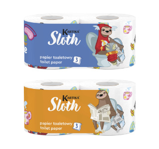 Papier toaletowy Kartika Sloth 200 listków 3 warstwy 2 rolki