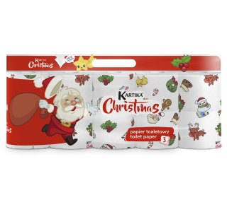 Toilet paper Kartika Christmas 10 rolls 200 sheets 3 ply a modern bag with a handle